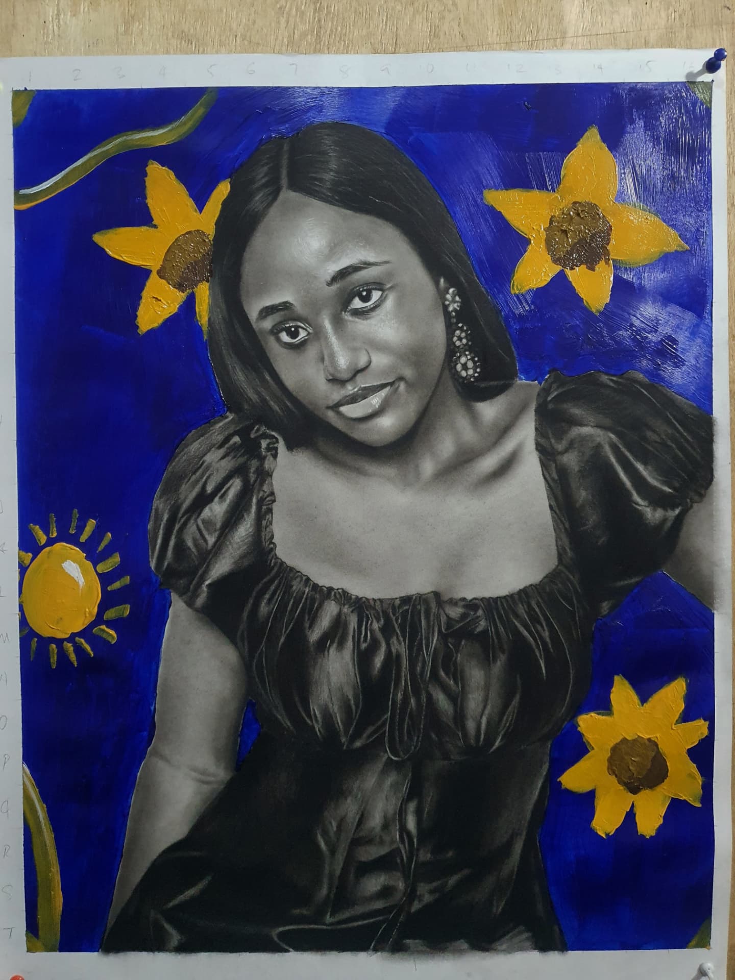Sunflower Portrait, Mixed media portrait